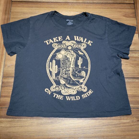 Sweet Lilac Black Crop Tee "Take A Walk On The Wild Side" Size XL* - Picture 1 of 4